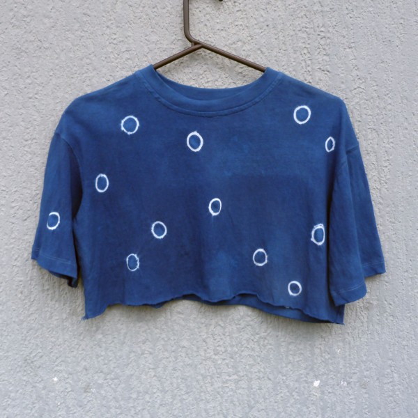 Indigo Dyed Shibori Crop Top T-Shirt