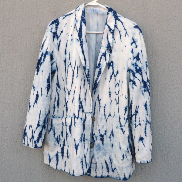 Indigo Dyed Shibori Linen and Viscose Jacket