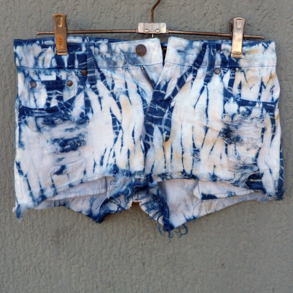 Indigo Dyed Shibori Denim Shorts 7