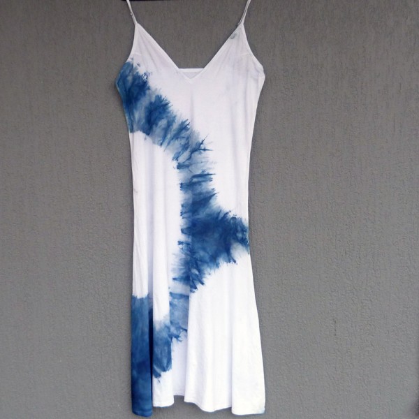 Long Dress Size L Organic Cotton Indigo Dyed Shibori 09