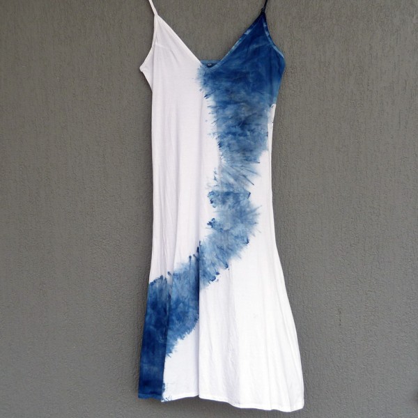 Long Dress Size L Organic Cotton Indigo Dyed Shibori 12