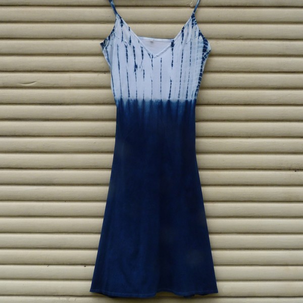 Long Dress Size L Organic Cotton Indigo Dyed Shibori 35