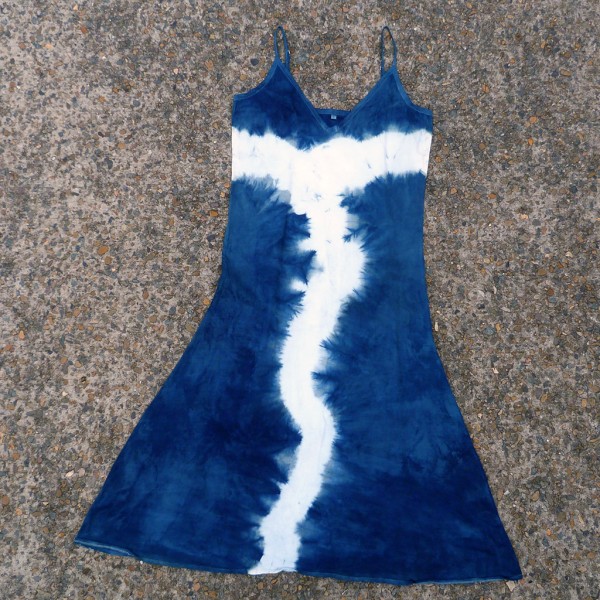 Long Dress Size L Organic Cotton Indigo Dyed Shibori 45