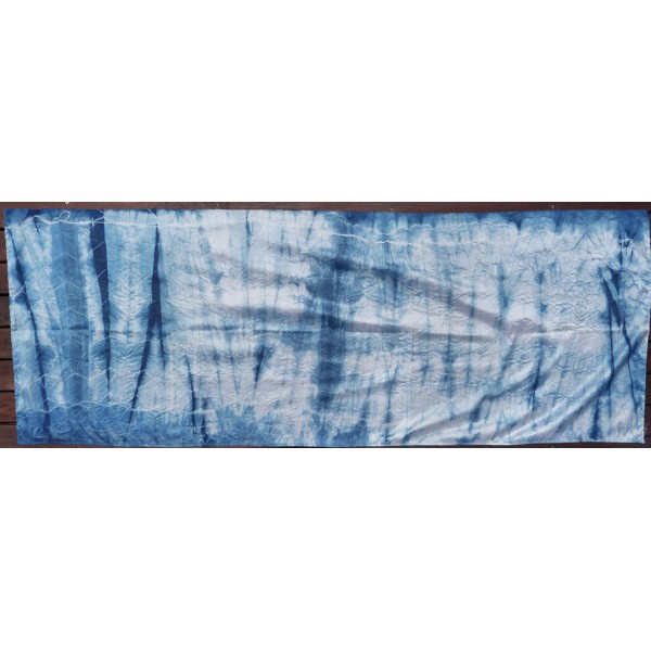 Indigo Dyed Shibori Indian Silk Scarf Large 008