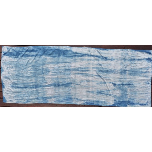 Indigo Dyed Shibori Indian Silk Scarf Large 010