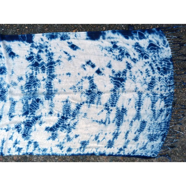 Indigo Dyed Shibori Indian Viscose Scarf Large 001