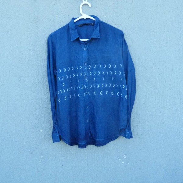 Glassons Recycled Linen and Viscose Indigo Dyed Shibori Shirt 37