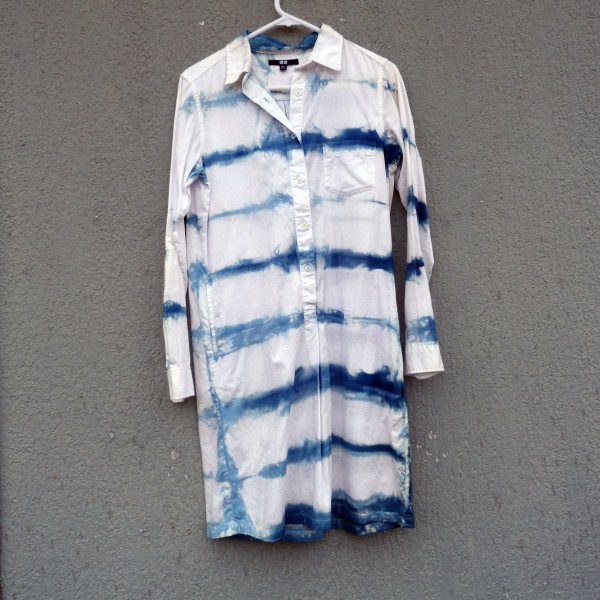 Uniqlo Long Cotton Indigo Dyed Shibori Shirt