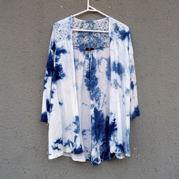 Katies brand Indigo Dyed Shibori Top Cotton and Lace