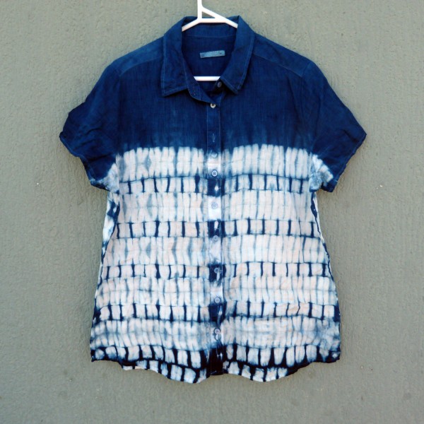 Indigo Dyed Shibori Linen Shirt