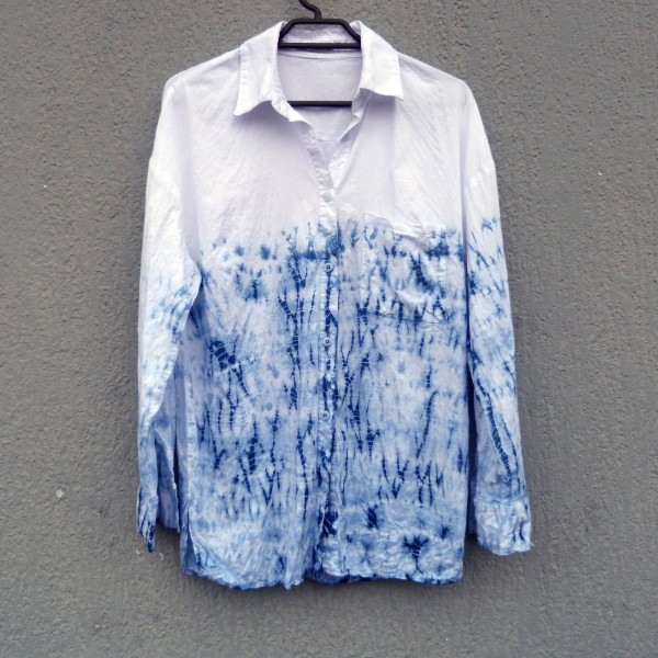 Cotton and Tencel Kookai  Indigo Dyed Shibori Shirt