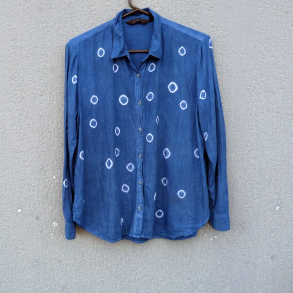 Glassons Brand Linen and Viscose Indigo Dyed Shibori Shirt