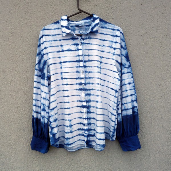 Viscose and Cotton Indigo Dyed Shibori Shirt