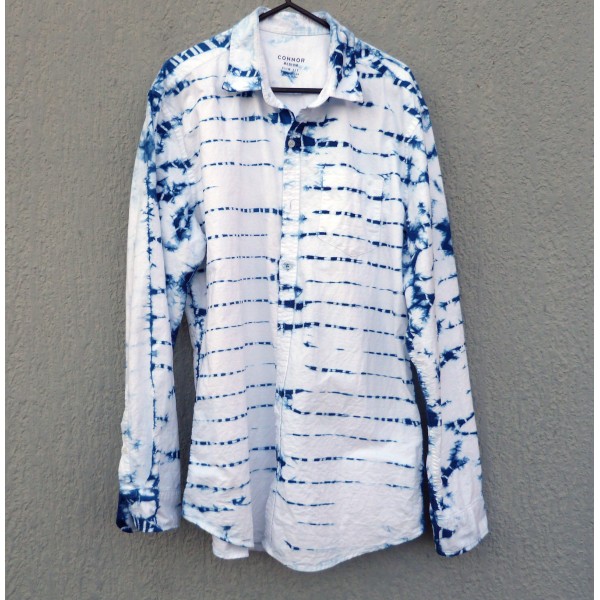 Connor Brand Recycled Cotton Slim Fit Indigo Dyed Shibori Shirt