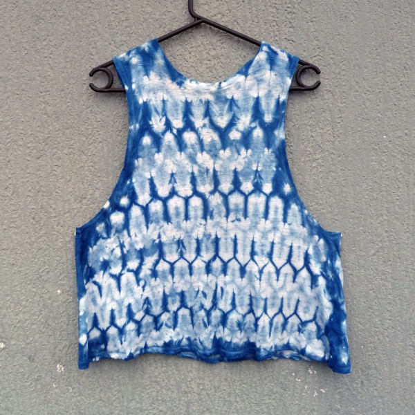 Linen and Viscose Tiger Lily brand Indigo Dyed Shibori Singlet