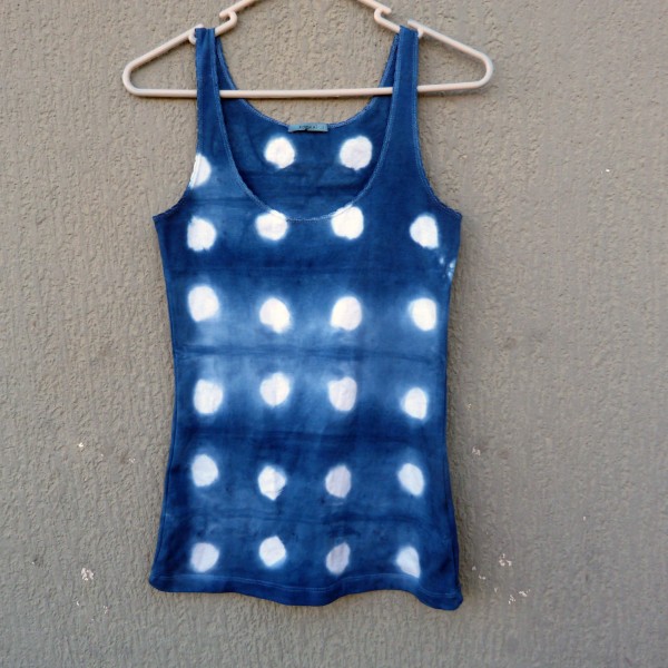 Kookai brand recycled Womens Singlet Indigo Natural Hand Dyed Shibori Tie Dye