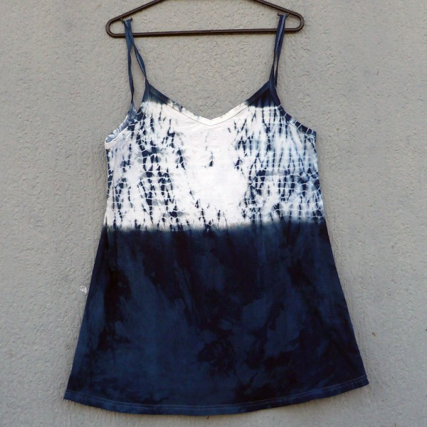 Short Dress Size L Organic Cotton Indigo Dyed Shibori 16