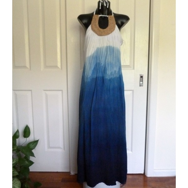 Tattoo Brand Indigo Dyed Shibori Long Halter Neck Dress