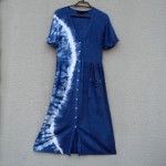 Indigo Dyed Shibori Long Dress Linen and Viscose