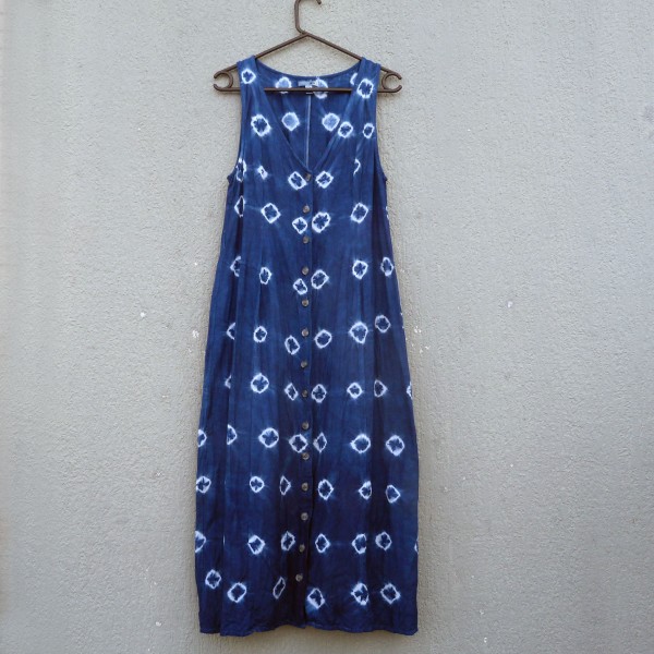 Indigo Dyed Shibori Long Dress