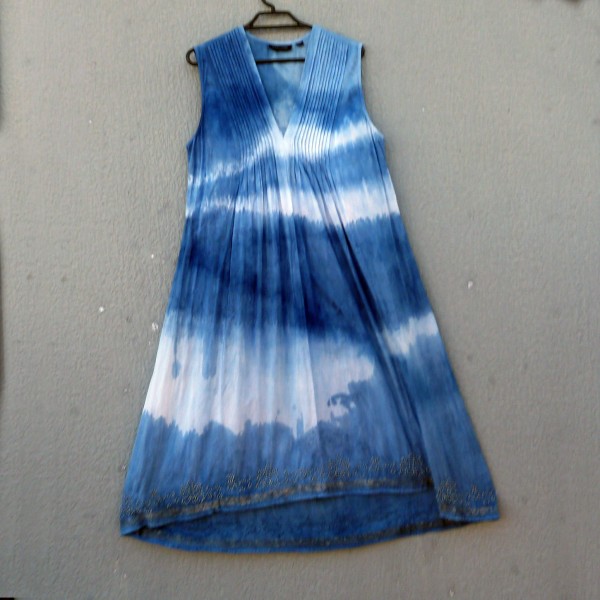 Gordon Smith brand Indigo Natural Hand Dyed Shibori Sleeveless Long Dress