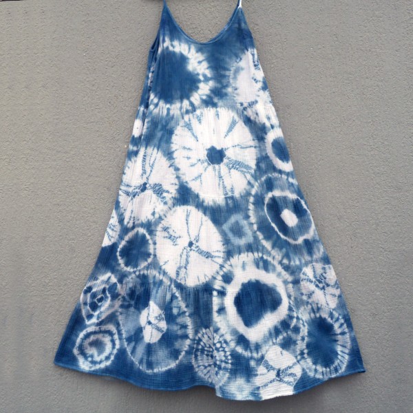 Neon White Indigo Dyed Shibori Dress