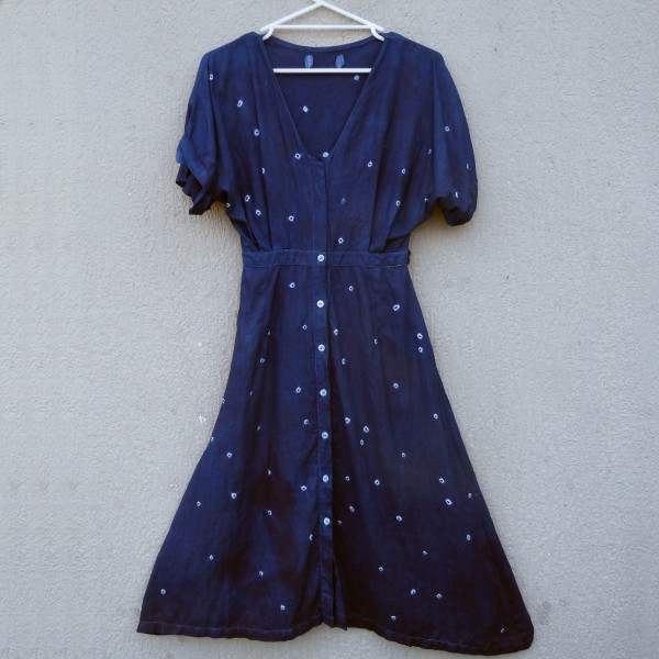 Indigo Dyed Shibori Long Linen Dress