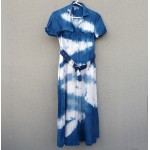 Forever New Brand Indigo Natural Hand Dyed Shibori Long Linen and Viscose Dress