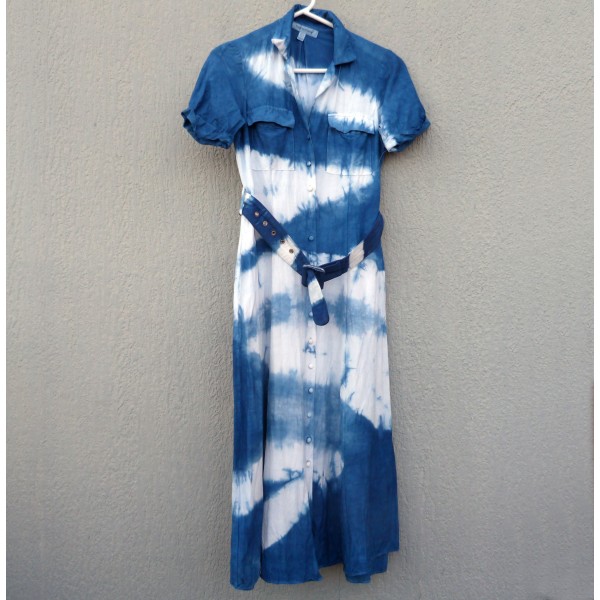 Forever New Brand Indigo Natural Hand Dyed Shibori Long Linen and Viscose Dress