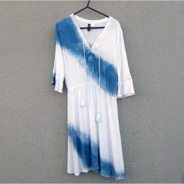 Divided H&M brand Indigo Dyed Shibori Viscose Dress