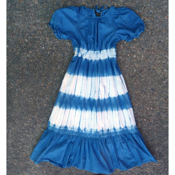 Indigo Dyed Shibori Long Cotton Dress Size M